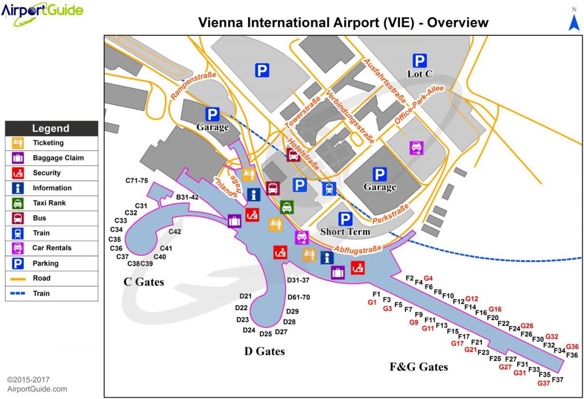 Kort over Wien lufthavn-destination