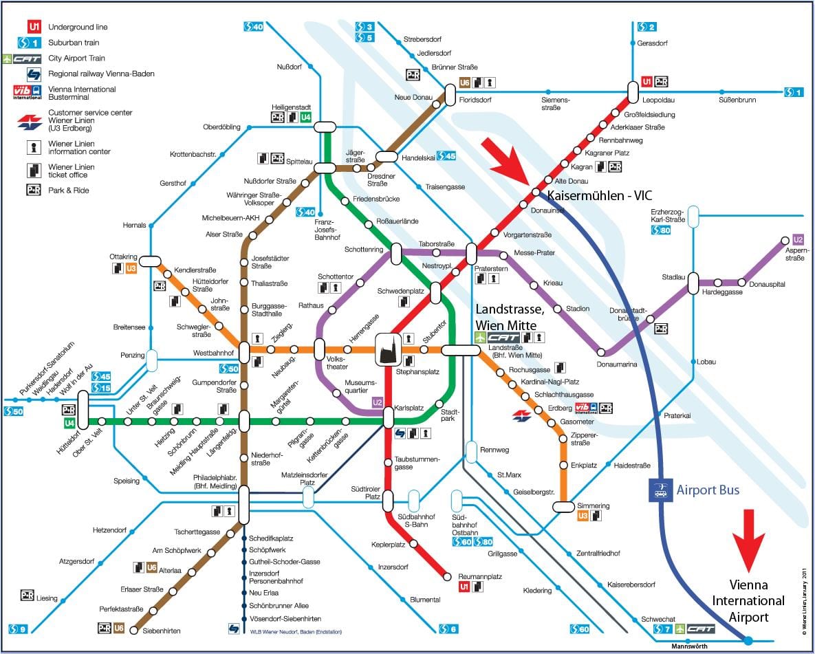 Kort over Wien mitte station