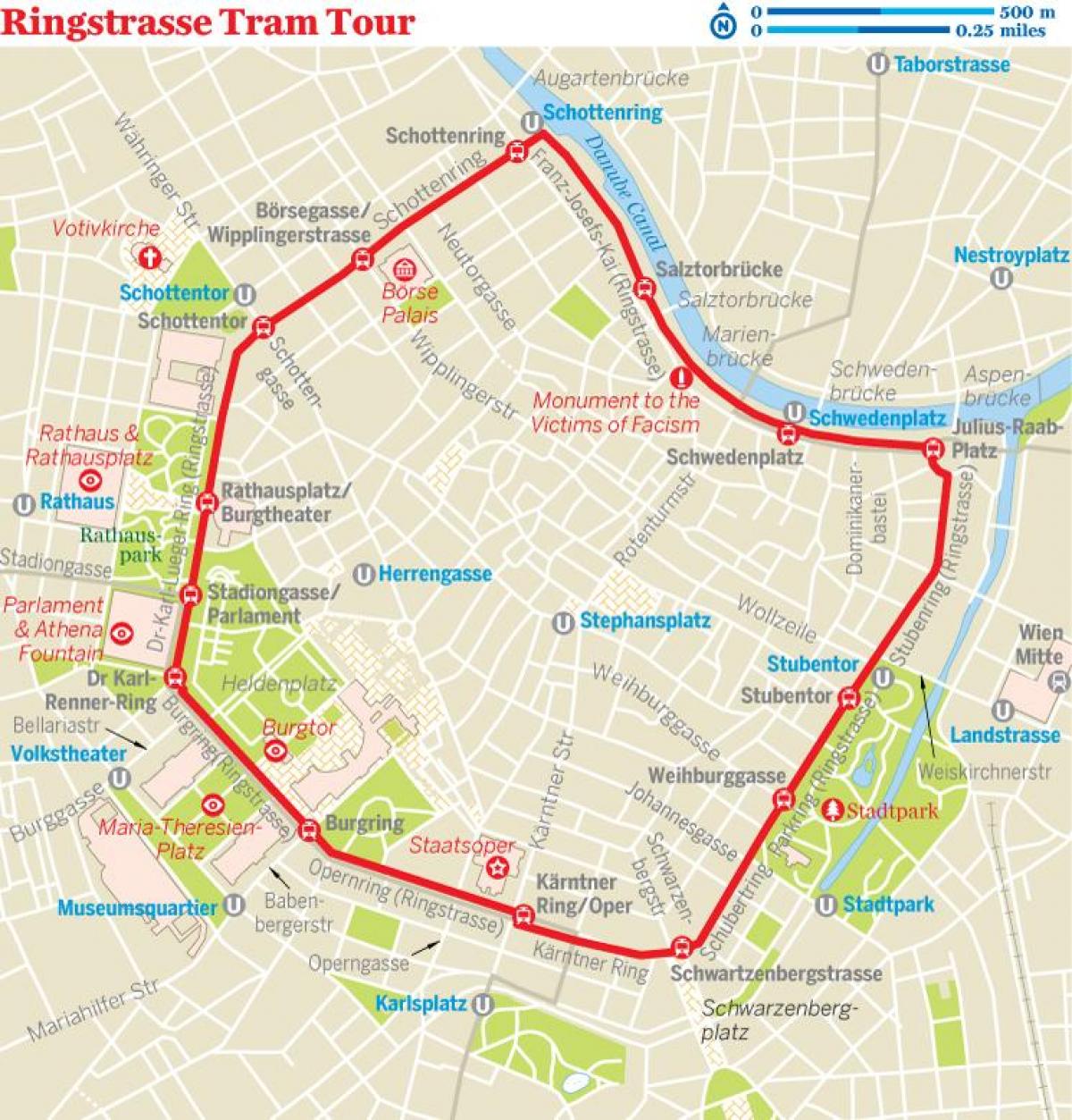 Wien ring sporvogns-rute kort