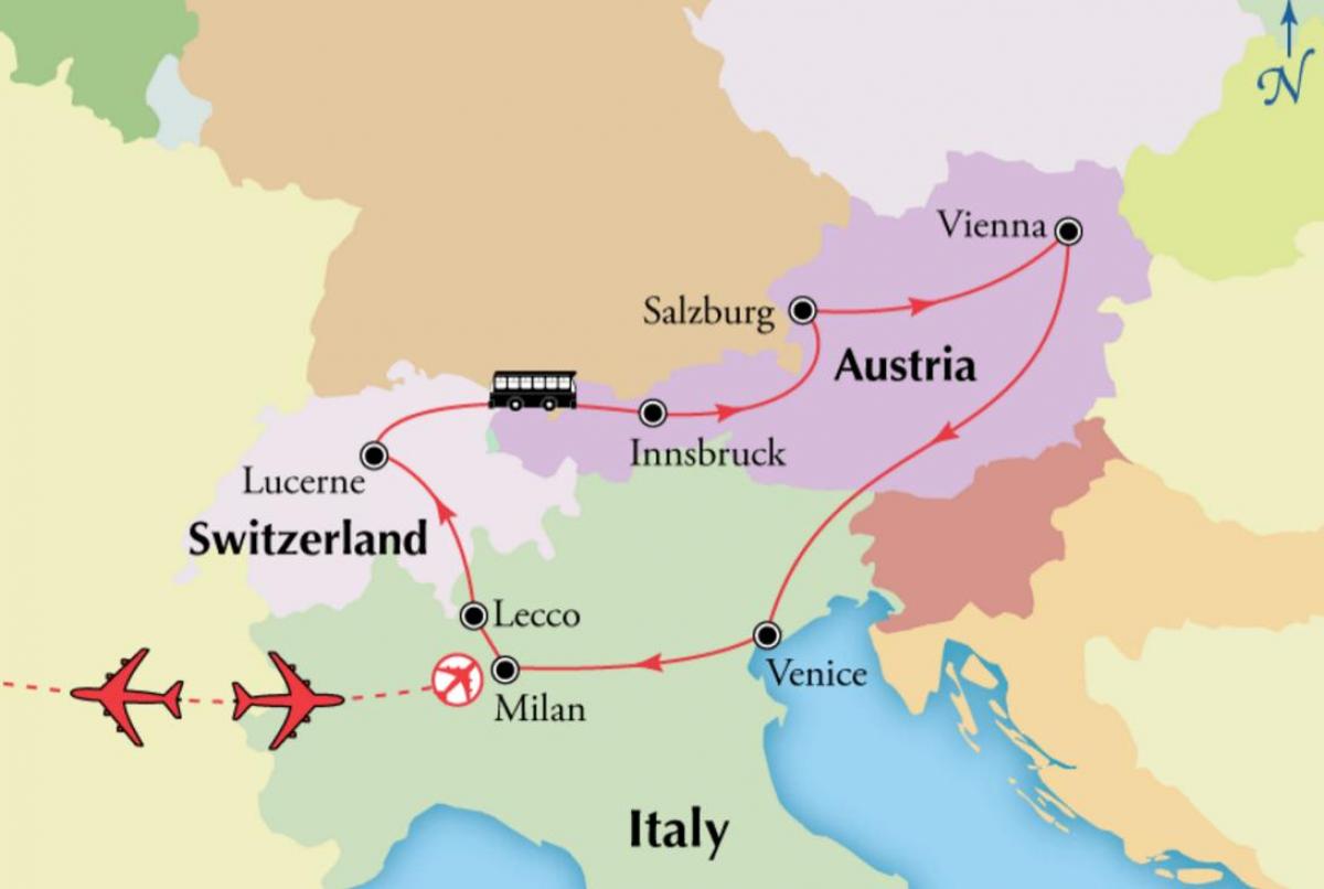 Kort over Wien og schweiz, ikke la