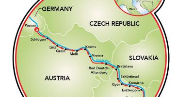 Passau og Wien cykel kort